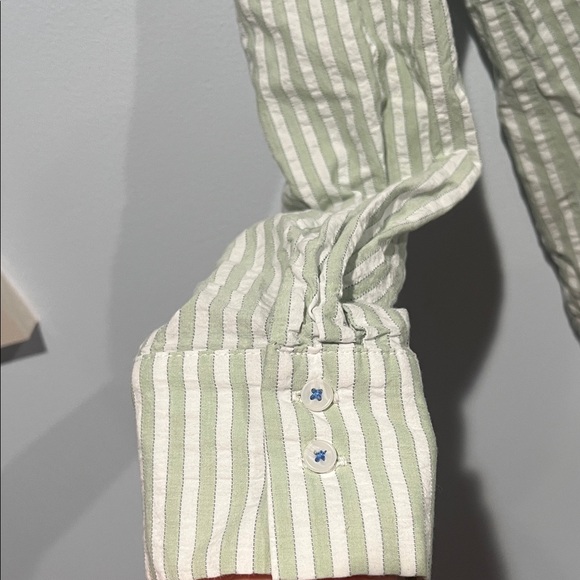 Anthropologie Green Striped Seersucker Buttondown Tunic 🌿 Size Medium NWOT - Picture 8 of 12